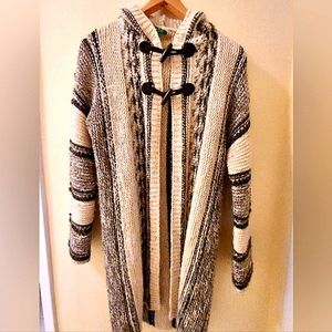 VTG 🆕United Colors of Benetton Long Hooded Boho Toggle Sweater Jacket